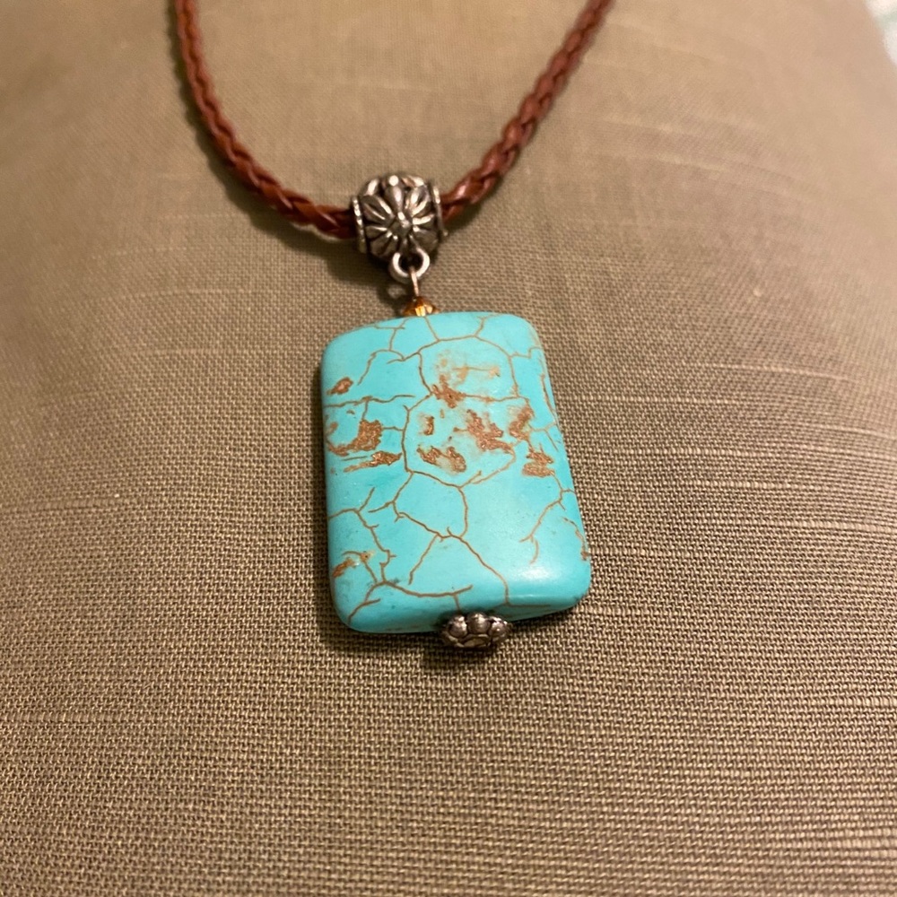 Leather cord Necklace with Turquoise Bead